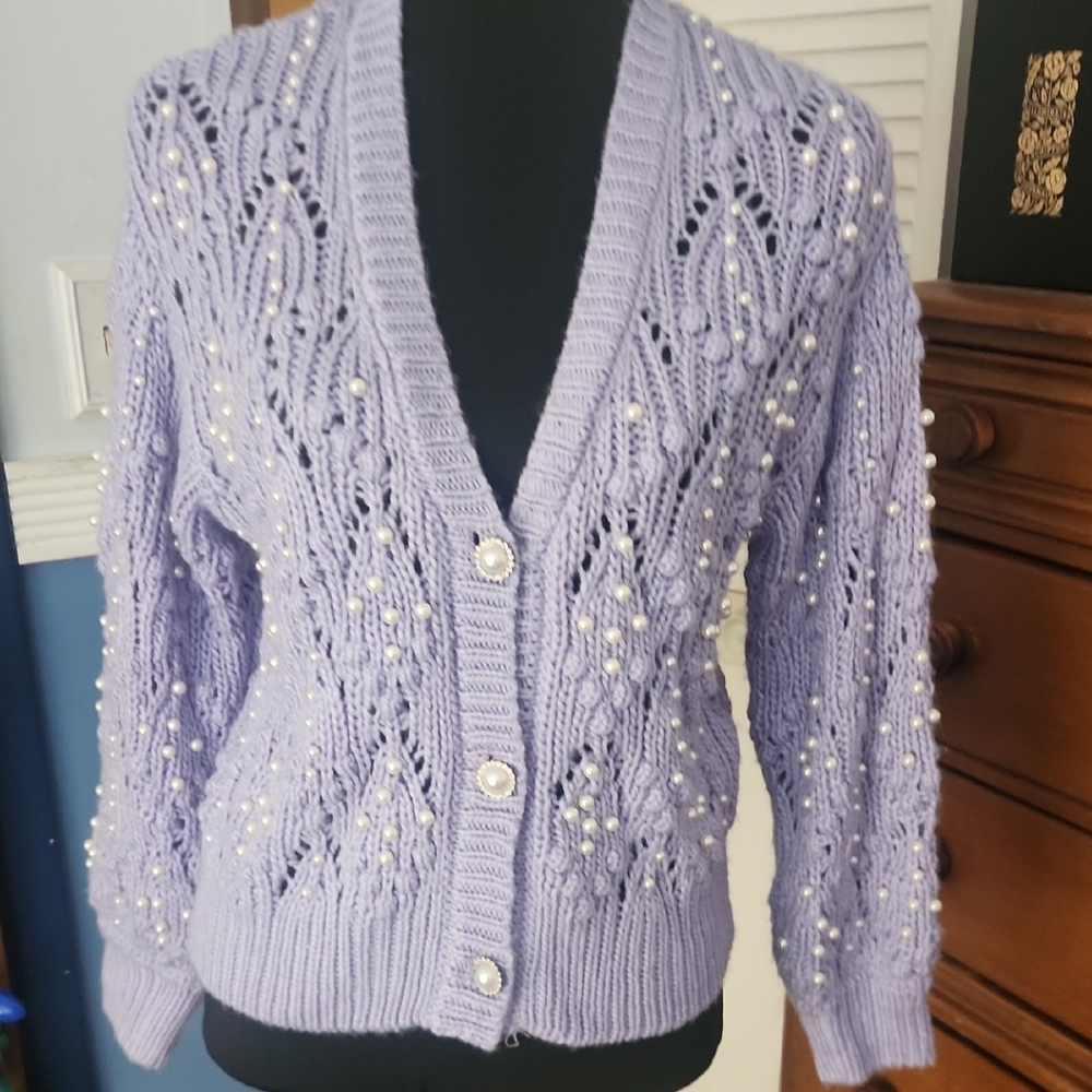 Greylin Lavender Pearl Knit Cardigan